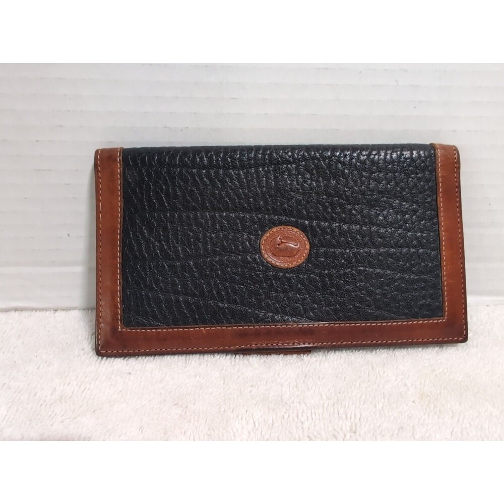 VINTAGE DOONEY & BOURKE LEATHER CHECKBOOK COVER BLACK & TAN MADE IN USA GVC